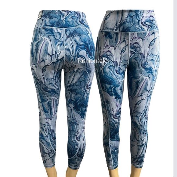 PINK Victoria's Secret Pants - Victorias Secret On Point sport Leggings High-rise 7/8 length blue marble Swirl